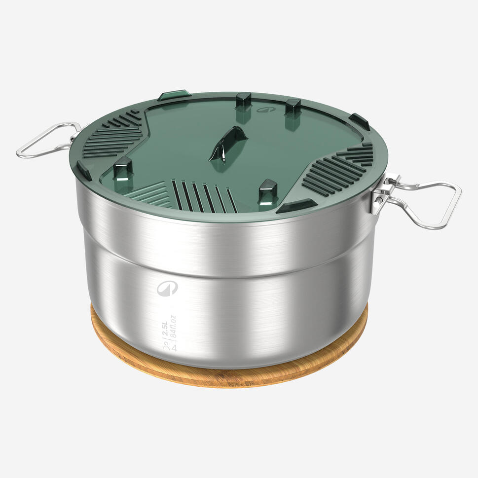 Quechua 500 Stainless Steel Nonstick Camping Cookset – 25-Piece for 4 People