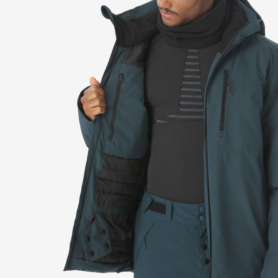 Men’s waterproof ski and snowboard jacket, 500 Dark Green