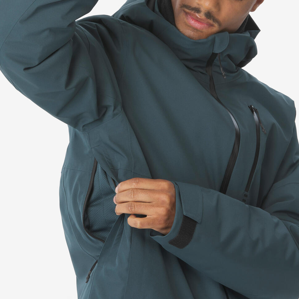 Men’s waterproof ski and snowboard jacket, 500 Dark Green